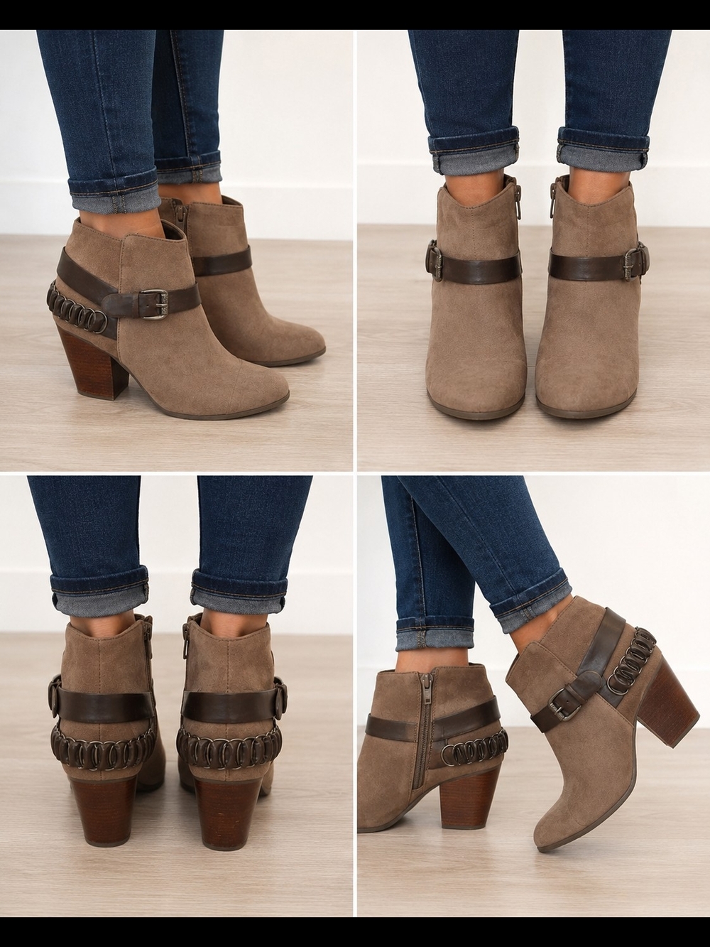 Carlos Santana Macomb Ankle Boots Womens 7.5 Taupe Faux Suede Western Buckle Blo